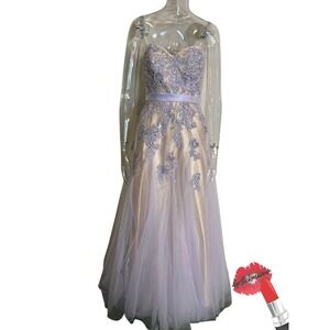 Night Moves Gown 6 Small Purple Lavender Beaded Tulle A-Line Dress Y2K